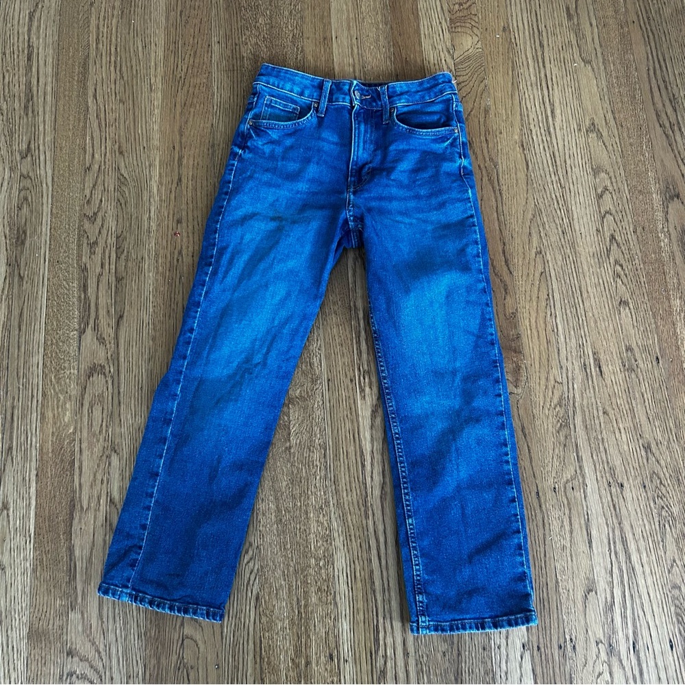 Blue Ankle Cropped Jeans/ straight leg jeans.